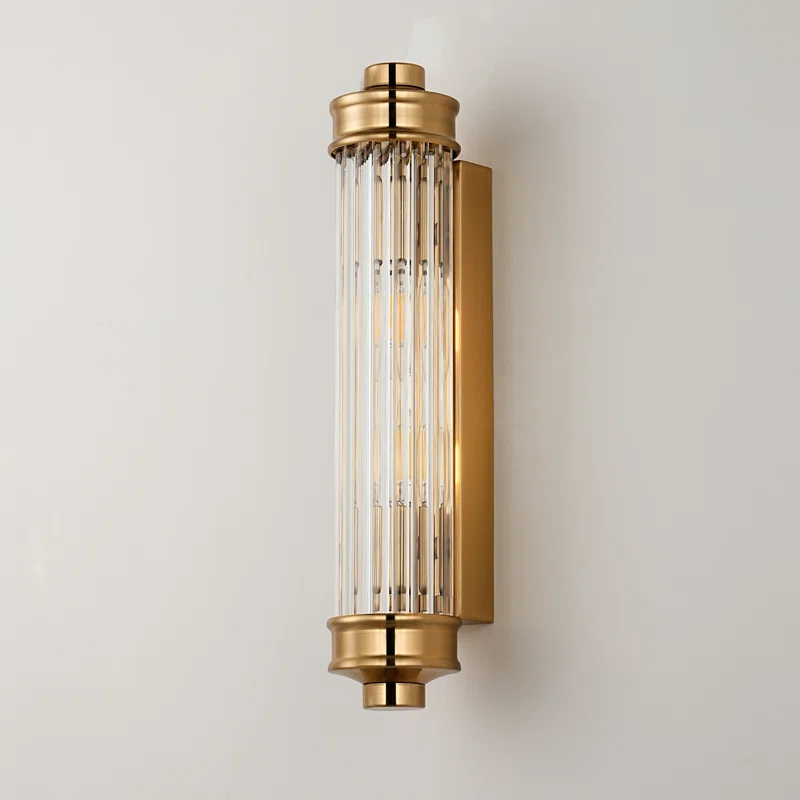 Sharima Ribbed Glass Rod Cylindrical Wall Light, 2 Heads Wall Lamp Wall Sconce